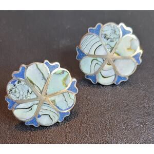 Vintage Taxco Sterling Silver and Abalone Screw Back Mid century Earrings